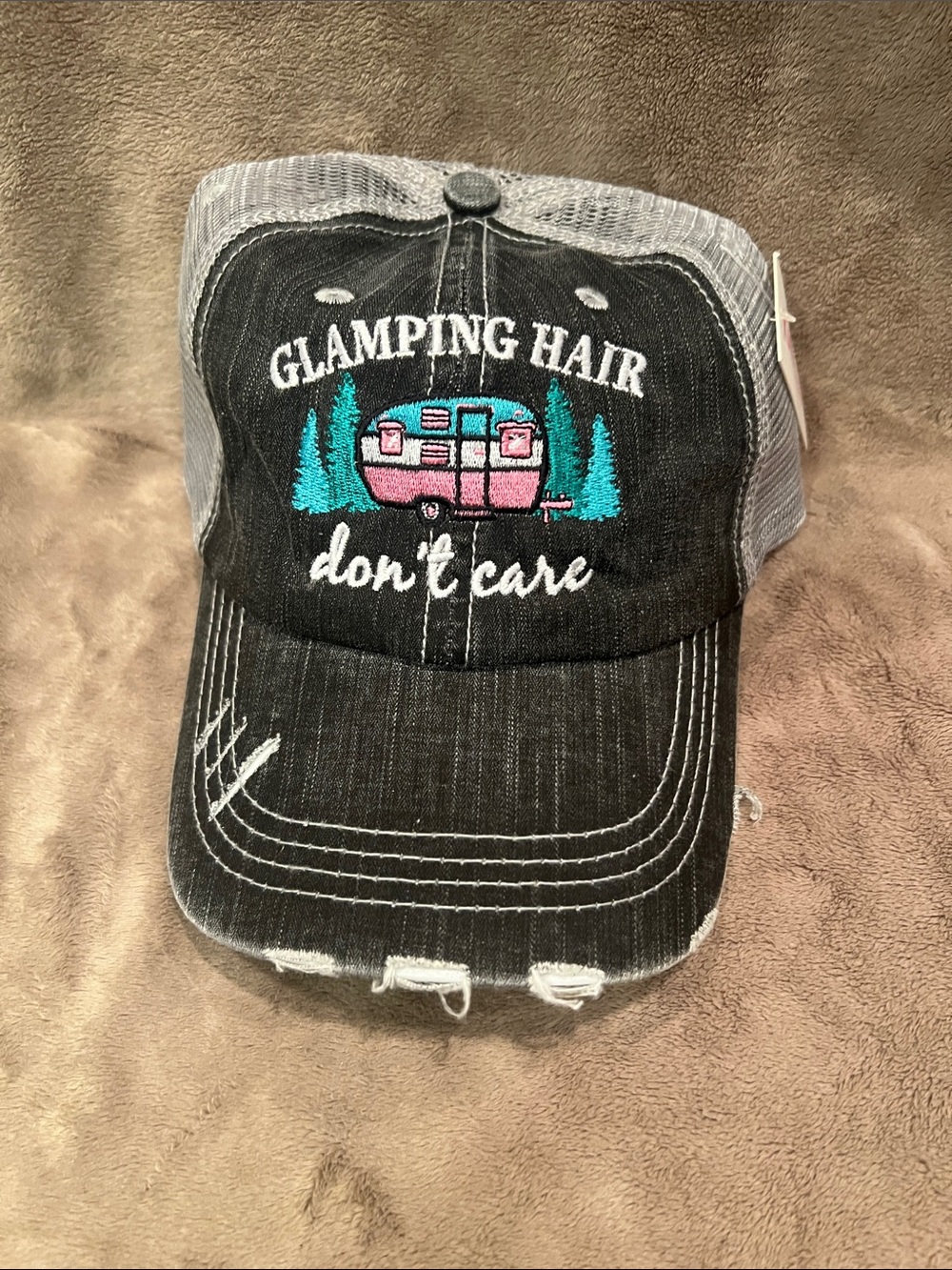 Katydid Black & Pink 'Glamping Hair Don't Care' Mesh-Back Cap